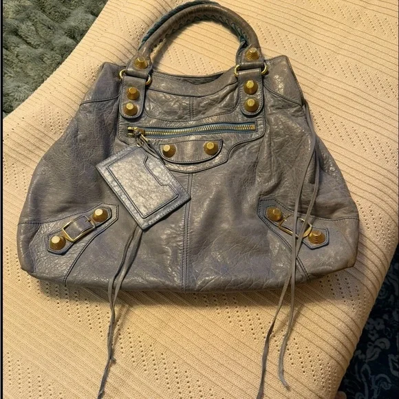 Balenciaga GGH Brief Bag Light Blue Handbag with Gold Accents - Picture 2 of 15